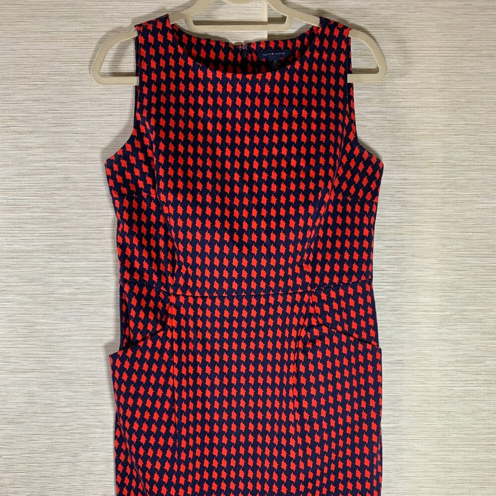 Tommy Hilfiger Women Navy Red Pattern Dress Sleeveless Pockets Size 10